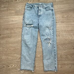 Old Navy Blue Straight Leg Jeans with Distressed Details